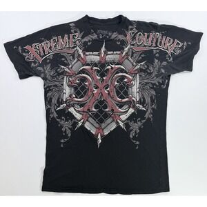 Xtreme Couture T Shirt Large Black All Over Print Y2K MMA Graphic Tee